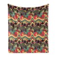 thumbnail image 1 of Psychedelic Soft Flannel Fleece Blanket, Landscape Design with Abstract Trees and Stripe Hills Retro Style Illustration, Cozy Plush for Indoor and Outdoor Use, 50" x 70", Multicolor, by Ambesonne, 1 of 6