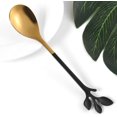 thumbnail image 2 of Cucharadita con mango de hoja, 10 cucharaditas de 12 cm, creativas cucharas de postre negras y doradas, acero inoxidable de calidad alimentaria, acabado espejo y apta para lavavajillas brillar Electrónica, 2 of 5