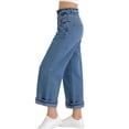 thumbnail image 3 of Girl's Denim Pants Trendy Wide Leg Jeans High Waisted Stretchy Loose Cropped Pants with Button Fly, 3 of 6