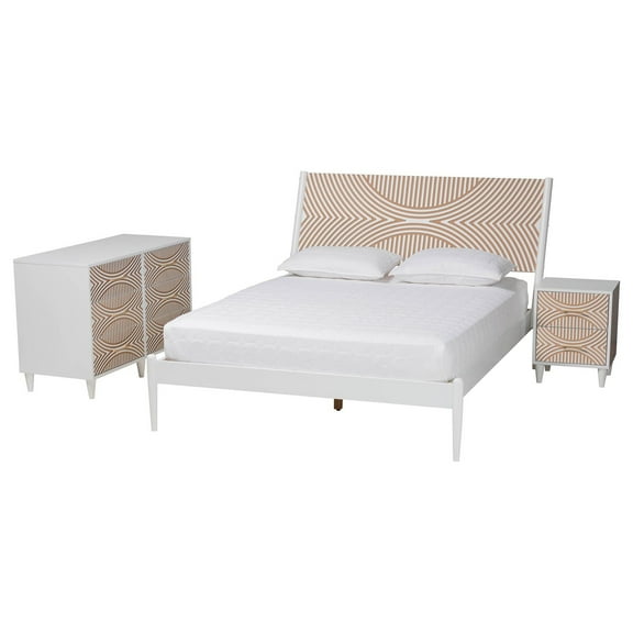 Baxton Studio Louetta White Caved Contrasting Queen Size 3-Piece Bedroom Set