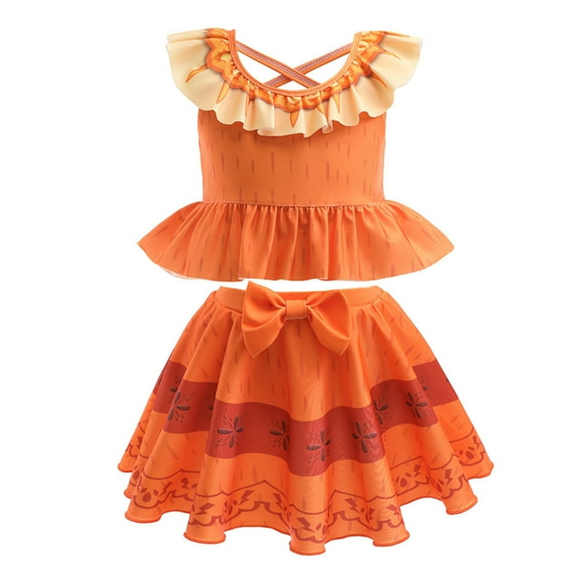 Maillot de Bain Mirabel pour Filles Encanto Enfants Col Rond Sans Manches Imprimé Mode Nœud Maillot de Bain Deux Pièces