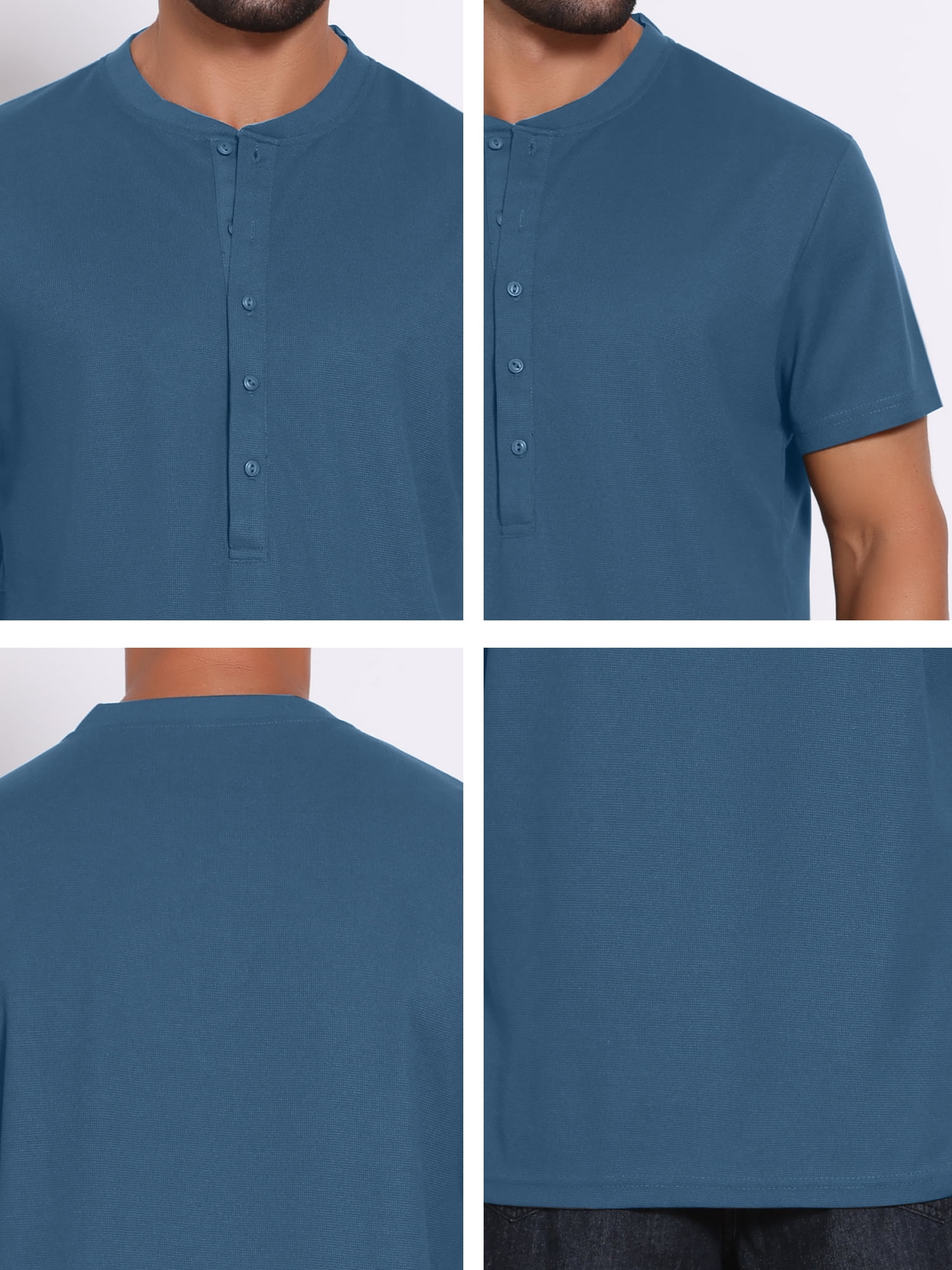 DARING DIVA Men's Henley Breathable Short Sleeve Button Down T-Shirt 2XL Dark Blue
