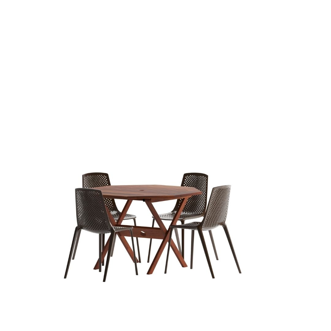 Amazonia Lilium 4-Piece Patio Dining Table Set | Eucalyptus 100% FSC | Ideal for Outdoors and Indoors, Brown