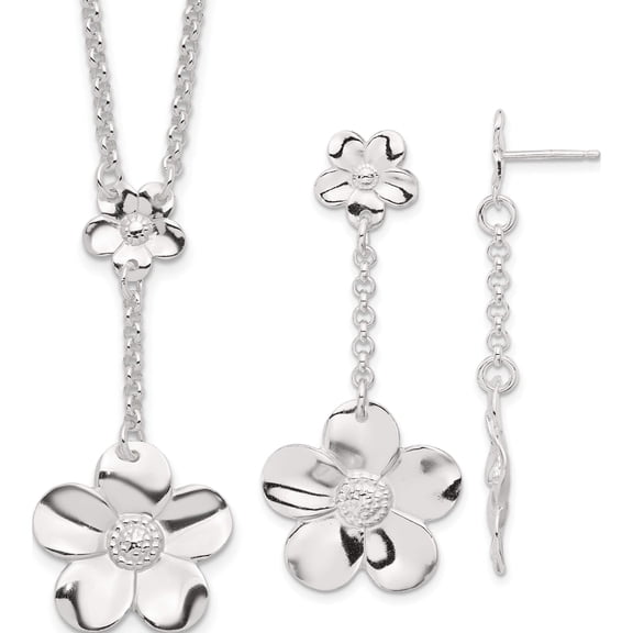 Sterling Silver Floral Necklace And Earring Set (51 X 21) Made In India qg2463set