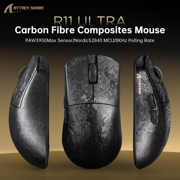 ATTACK SHARK R11 ULTRA Carbon Fiber Wireless 8K PAW3950MAX Gaming Mouse