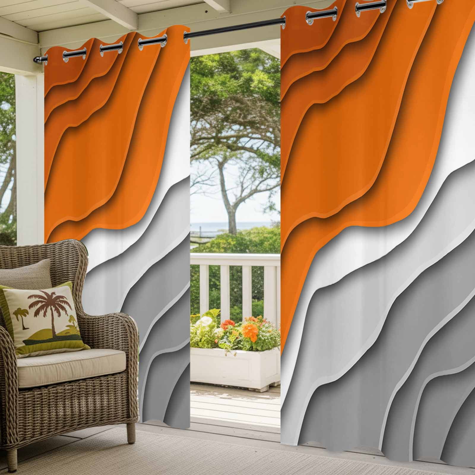 Orange Grey Ombre Outdoor Curtains for Patio Waterproof,Windproof Privacy Curtains with Weighted Bottom,Modern Geometric Abstract Aesthetics Cream Outside Drapes for Picnic Garage 54"x84" 2 Panel