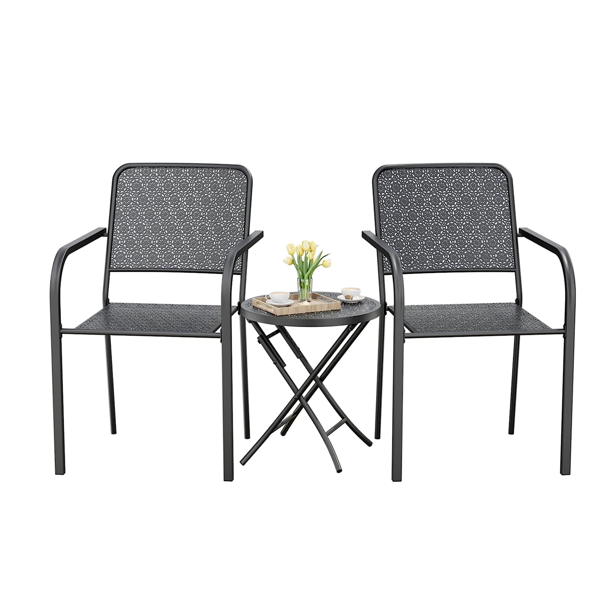 Outdoor Meatl Bistro Table Sets, Outside Coffee Table with 2 Chairs, 3