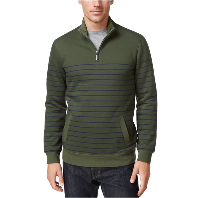 Club Room Sudadera con cremallera de 1/4 de rayas para hombre, verde, mediano