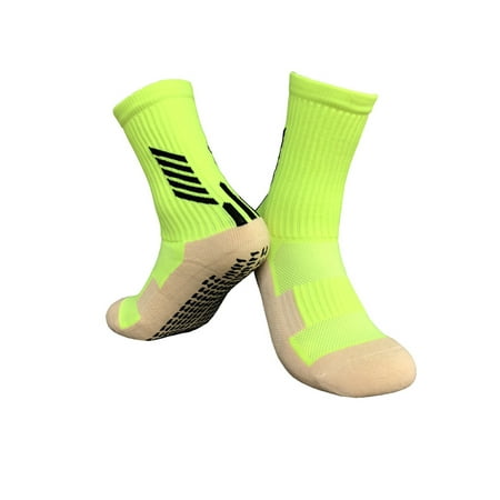 

wybzd Men Sports Socks Mid Tube Length Cottons PVC Anti-Slip Towel Bottom Running Football Socks Yellow-1