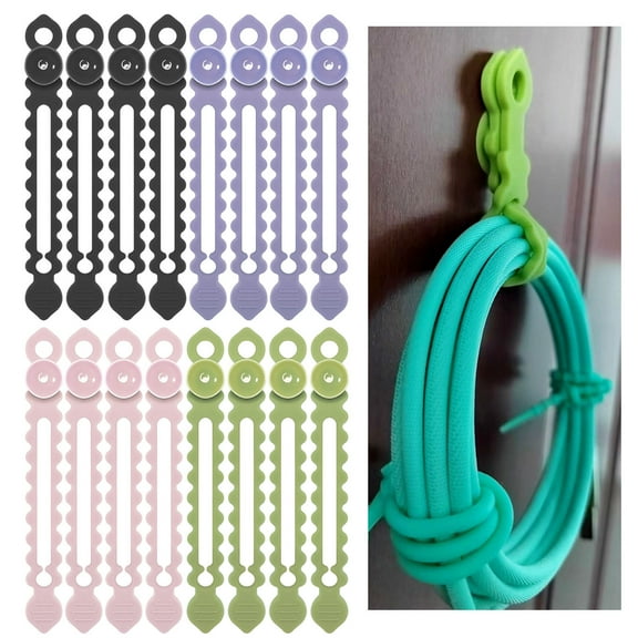 Gnmfd Reusable Cable Tie with Suction Cup, Multipurpose Elastic Cord Organizer for Wires Cables Food Bags Curtains Umbrellas, Flexible Storage for Home Office Kitchen Organization