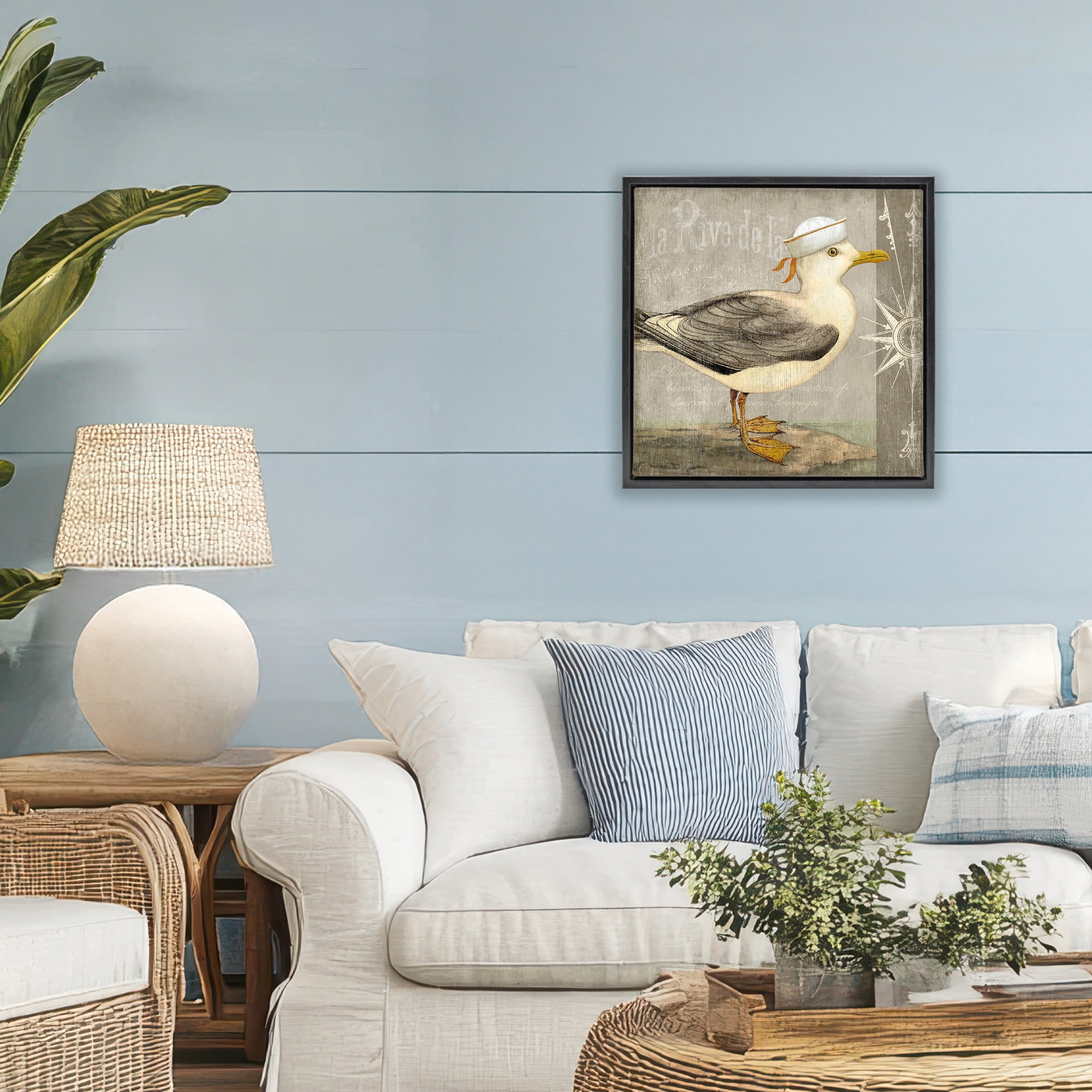 Stupell Industries Rustic Little Seagull Black Framed Floater Canvas Wall Art, design by Suzanne Nicoll