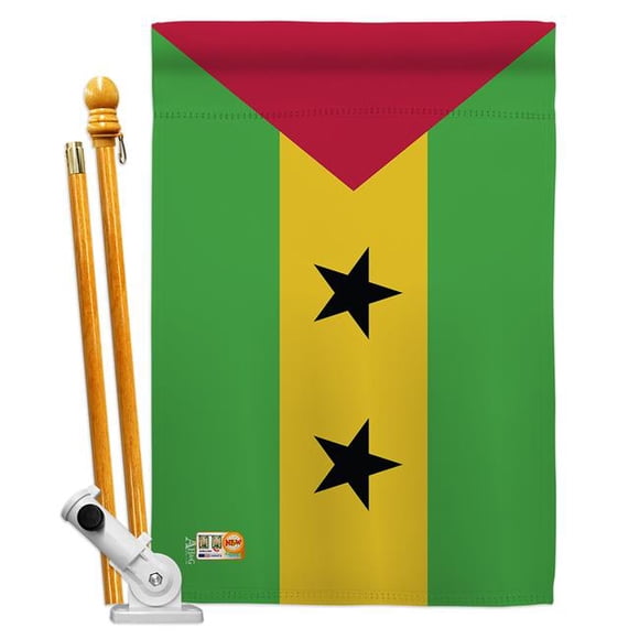 AA-CY-HS-140204-IP-BO-D-US18-AG 28 x 40 in. Sao Tome & Principe Flags of the World Nationality Impressions Decorative Vertical Double Sided House Flag Set & Pole Bracket Hardware Flag Set