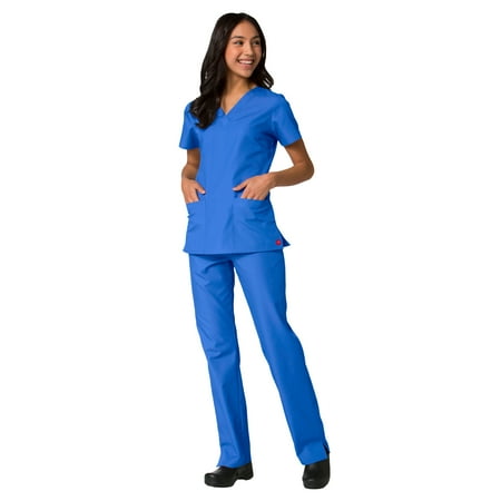 

Maevn Red Panda Women s V-Neck Two Pocket Solid Top &Half Elastic Pant Scrub Set