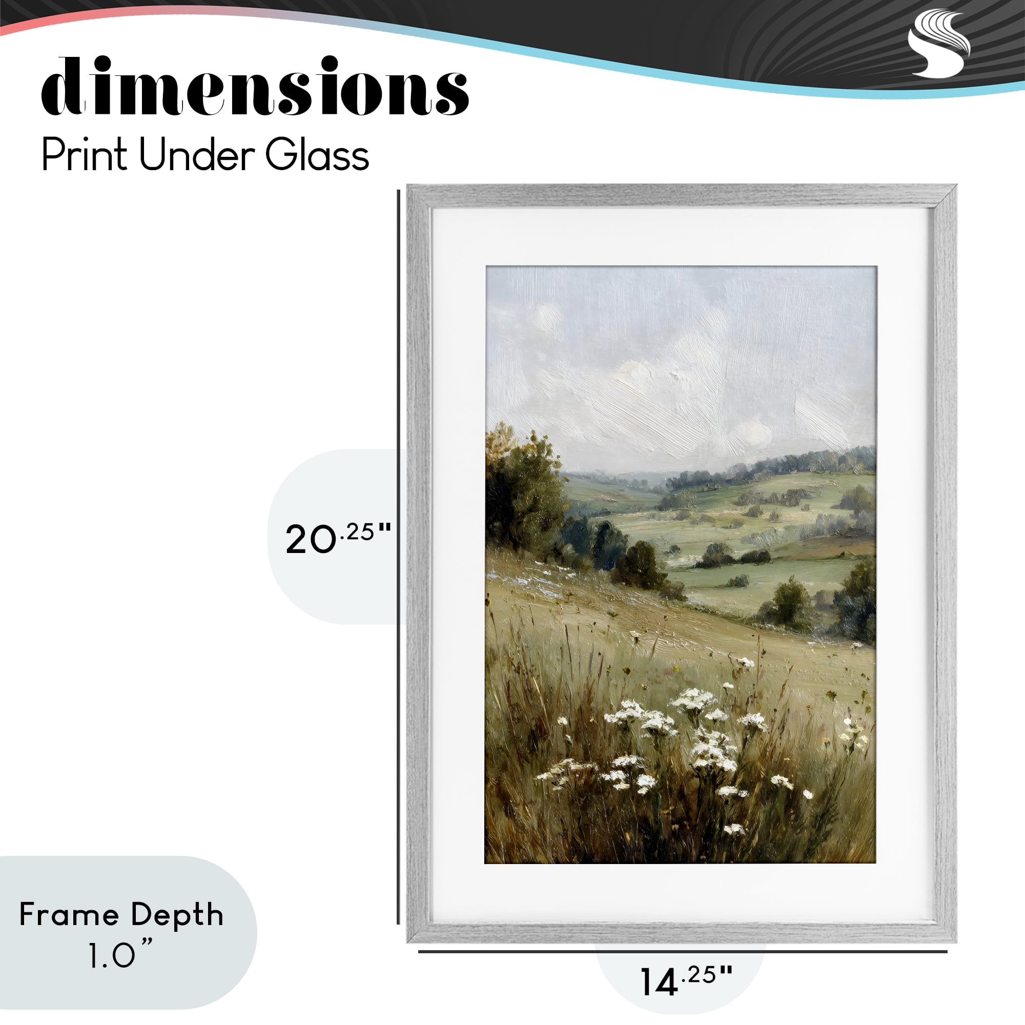 Stupell Industries Hill of White Flowers Gray Framed Print Under Glass, design by Petal Prints Design