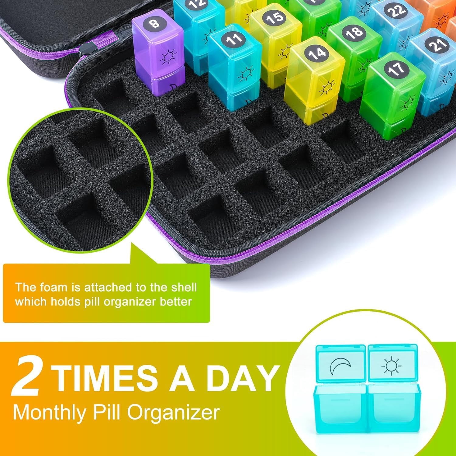 BEFUNZL Monthly Pill Organizer 2 Times a Day, Medicine Organizer Box 32 Days Pill Holder