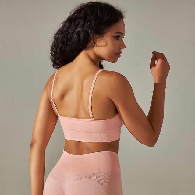 Traje deportivo de fitness para correr de color sólido, traje de yoga de cadera de melocotón sin costuras de cinco piezas de punto