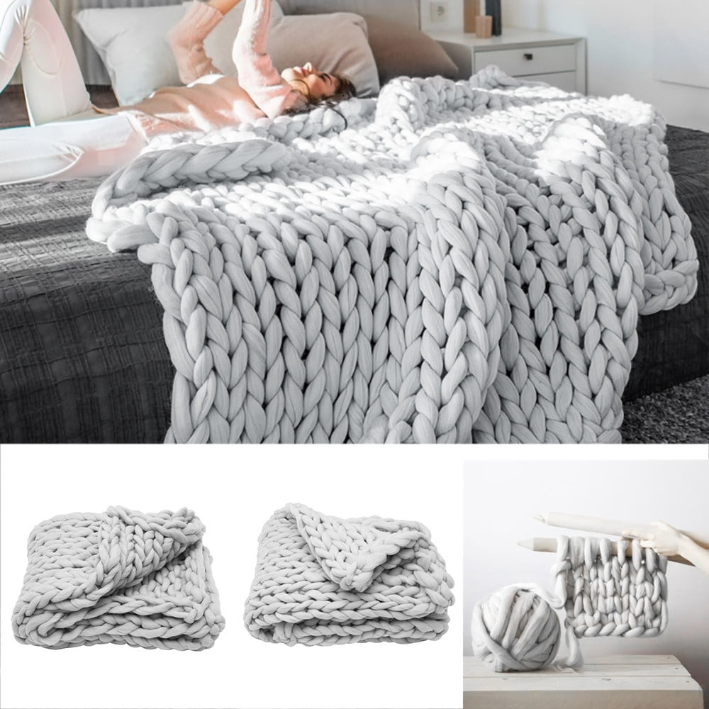120x150CM Home Decor Chunky Knit Throw Blanket Wool Handmade Arm Knit