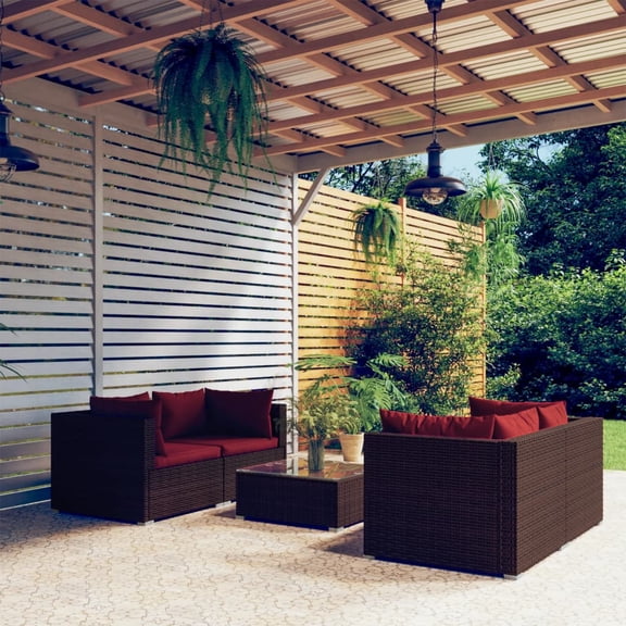 vidaXL 5 Piece Patio Lounge Set with Cushions Poly Rattan Brown, 3101483