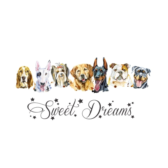 QUOTES - Sweet Dreams - Removable Home Kids Bedroom Lettering Art Quotes Decoration Dogs & Puppies Pet Animal Design Vinyl Wall Decal Sticker