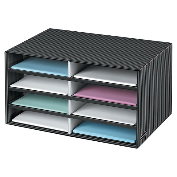 Bankers Box Decorative Eight Compartment Literature Sorter, Letter, Black/White Brocade Design (6171301)