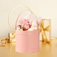 thumbnail image 1 of Handheld Leather Bucket Flower Box Round Handheld Gift Box Korean Style Flower Arrangement Bucket, 1 of 6