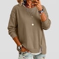 thumbnail image 2 of Women Waffle Knit Raglan Sweatshirt Sevevn Crew Neck Side Slit Long Sleeve Loose Fit Casual Pullover, 2 of 9