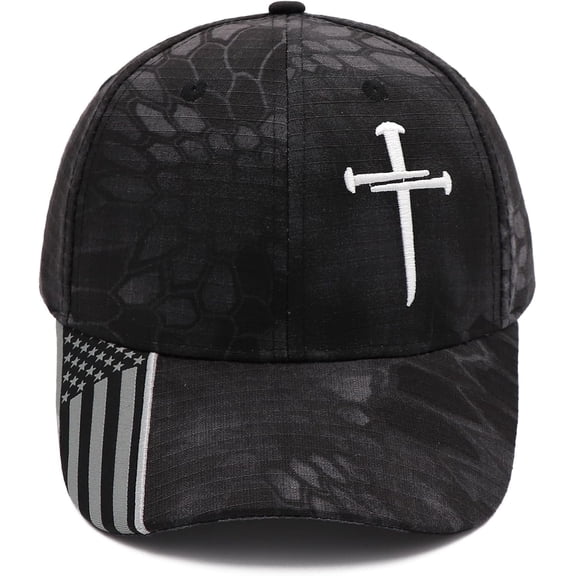NCY Jesus 3 Nail Cross Adjustable Baseball Cap with American Flag Hats for Men and Women Christian Gifts