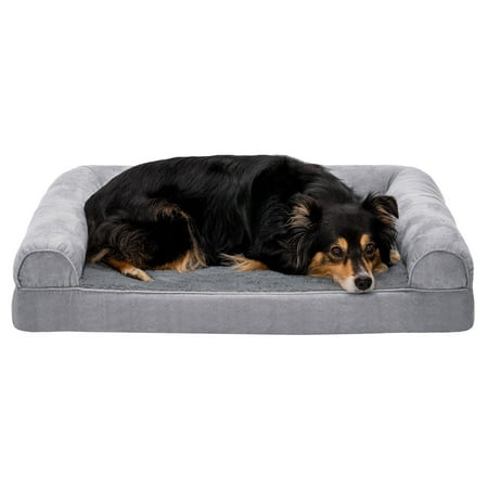 UPC: 0842229100266 | FurHaven Pet Products Plush & Suede Orthopedic Sofa-Style Pet Bed for Dogs & Cats – Gray Large
