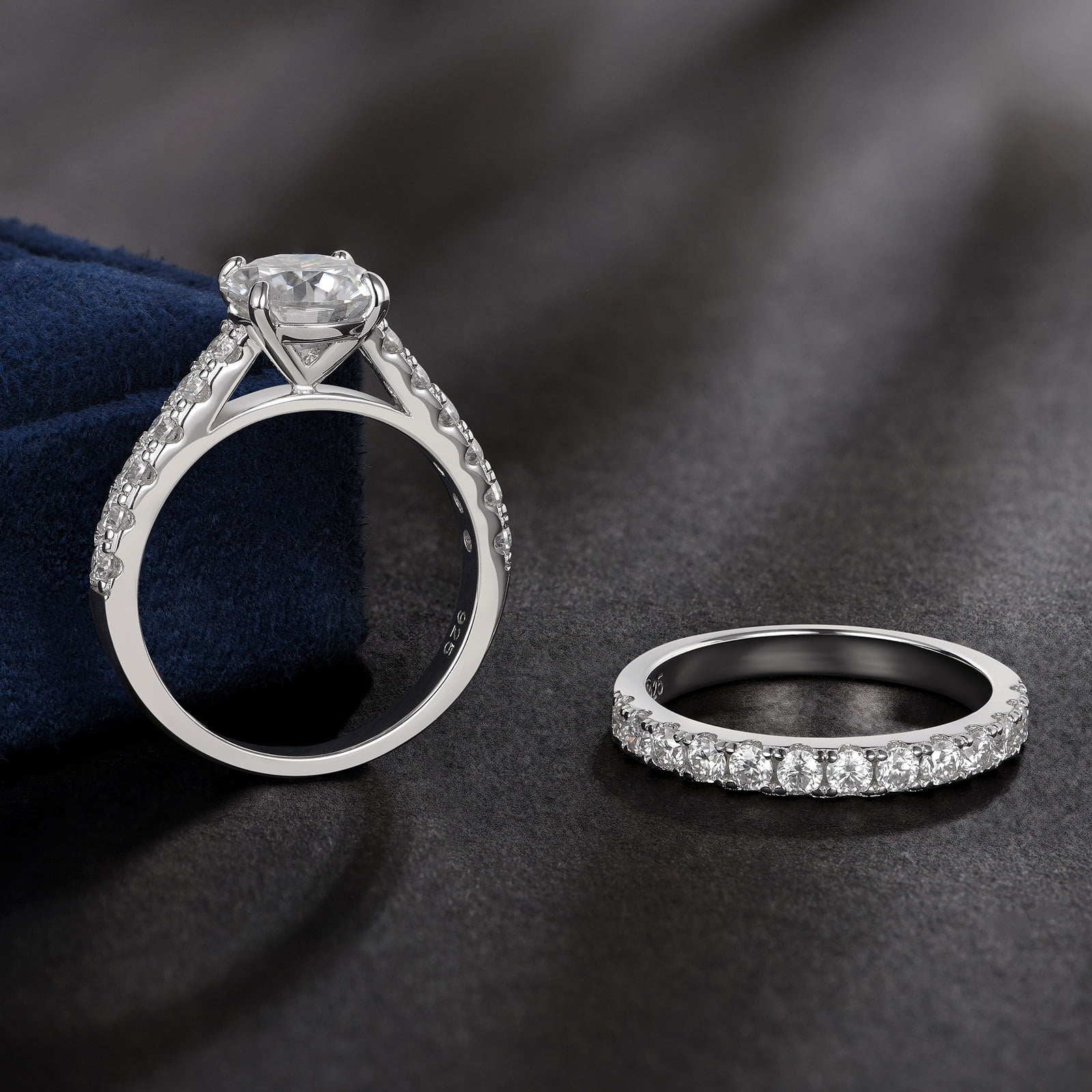 Newshe Jewellery 2ct Moissanite Wedding Ring Set Engagement Rings for Women 925 Sterling Sliver Round Cut Size 9