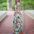 thumbnail image 4 of CHWGFWL Women's Casual Floral Printed Dress Short Sleeve Maxi Dress with Pockets(Green,XL), 4 of 9