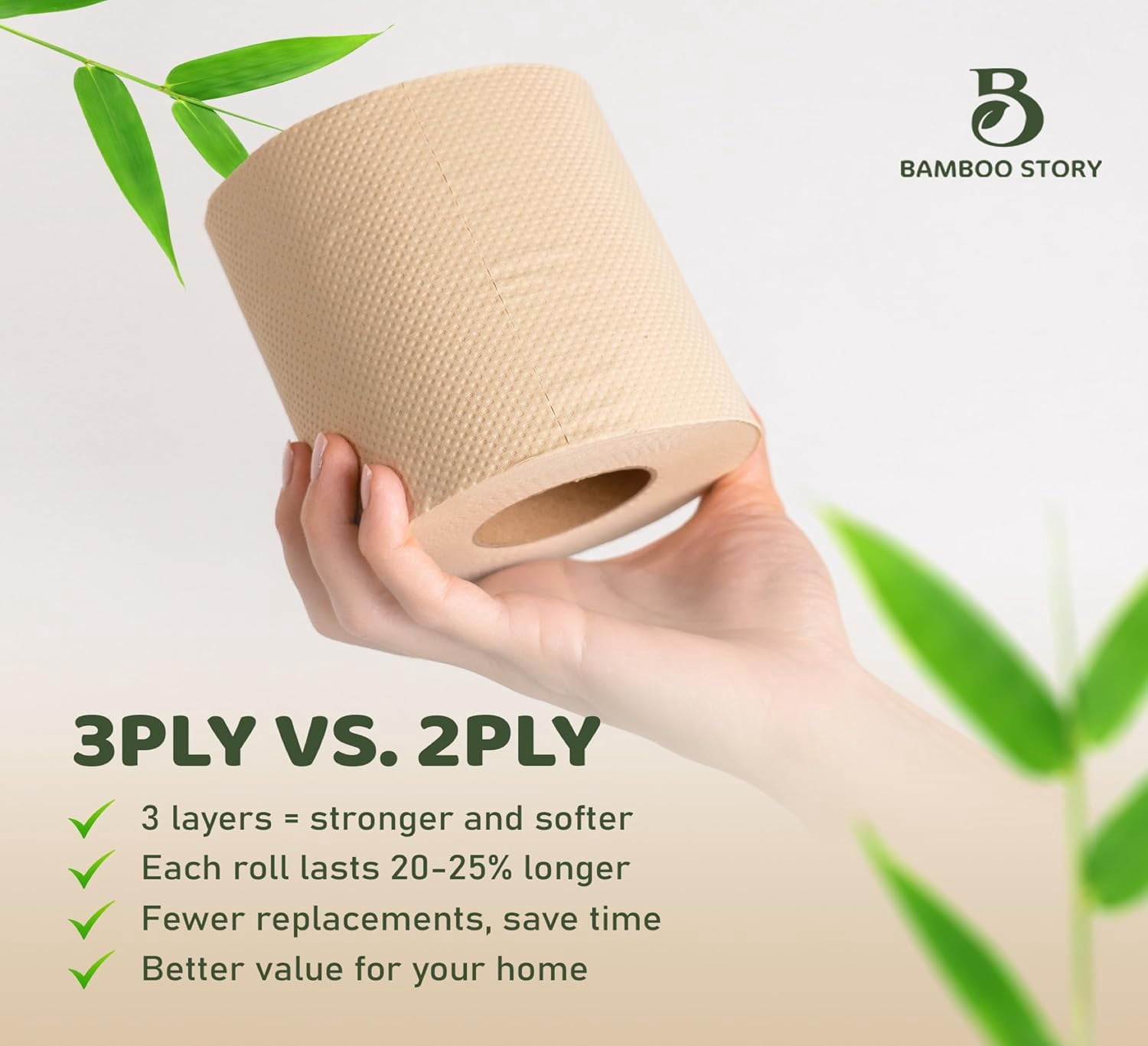 Bamboo Toilet Paper Unbleached, 24 Rolls, 3 Ply and 300 Sheets Bamboo Toilet Tissue - FSC Certified, Biodegradable, Chemical Free, Plastic Free, BPA Free, Septic Safe Toilet Paper