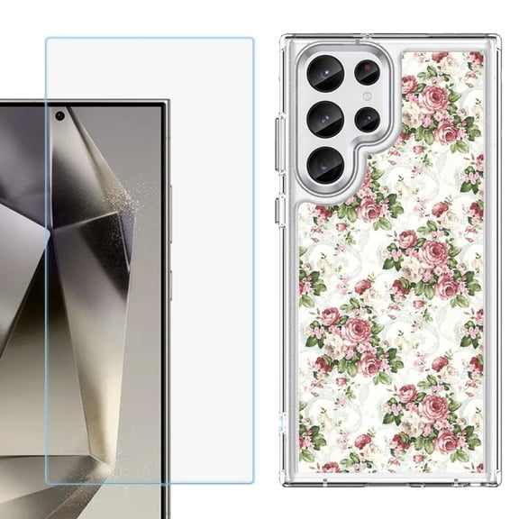Phone Case for Samsung Galaxy S26 Ultra, with Screen Protector, by OneToughShield - Floral/Rose