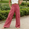 thumbnail image 2 of GUACER Womens Cargo Pants Smocked High Waist Wide Leg Trousers with Flap Pockets Outdoor Casual Loose Pants, 2 of 7