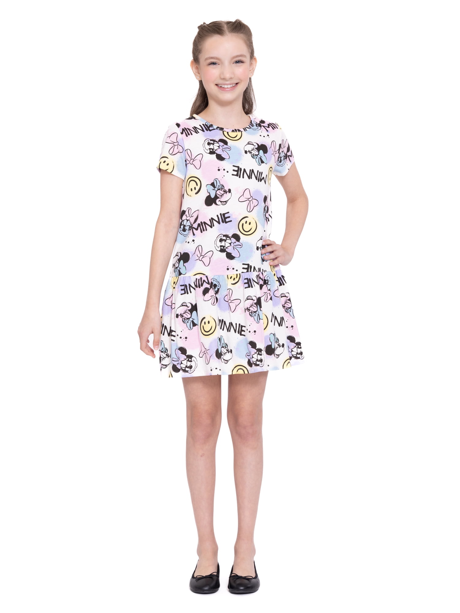 Disney Minnie Mouse Girls Short Sleeve Dress, Sizes 4-12