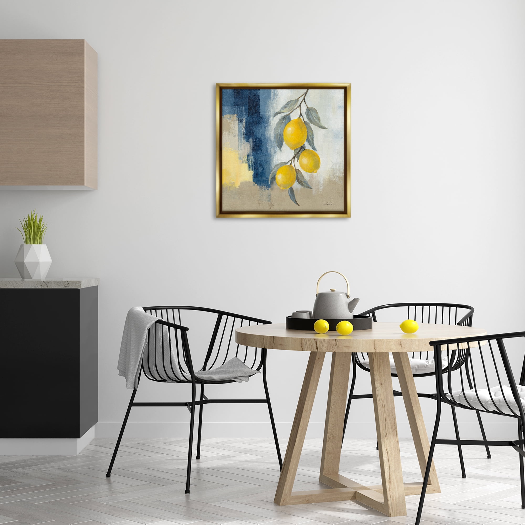 Stupell Industries Kitchen Lemons Hanging Food & Beverage Painting Gold Floater Framed Canvas Art Print Wall Art, 25 x 25