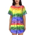thumbnail image 1 of Xecao Colorful Tie Dye Pattern Women's Short Sleeve Pajama Set Soft Sleepwear Lounge Set with Button Front Top and Drawstring Shorts with Pockets-3X-Large, 1 of 6