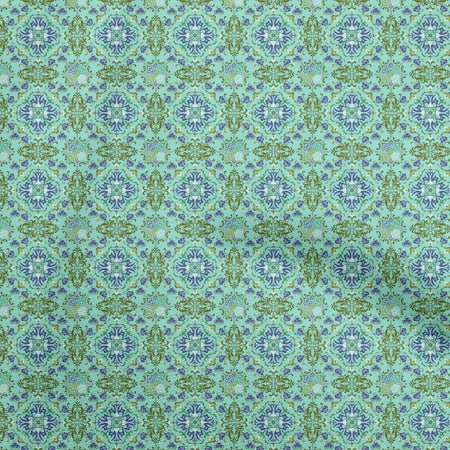 oneOone Cotton Poplin Twill Turquoise Green Fabric Asian Suzani Quilting Supplies Print Sewing Fabric By The Yard 56 Inch Wide