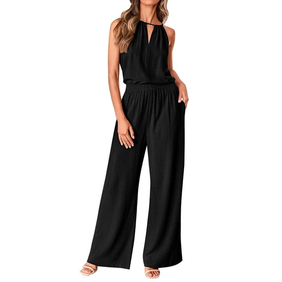 GILIGEGE Linen Sets for Women 2 Piece Summer Sleeveless Short Sleeve Top and Trousers Outfit Set Fashionable Plain Leisure Suit Loungewear with Pockets Wide Leg Pants Tracksuit Lounge Matching Sets