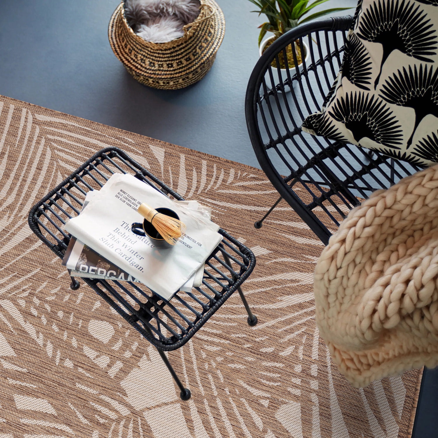World Rug Gallery Contemporary Palm Leaf Textured Flat Weave Indoor/Outdoor Area Rug - BROWN 7'10"X10'