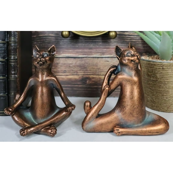 Stretching Yoga Cats In Lotus Meditation And One Leg King Pigeon Pose Statue Set