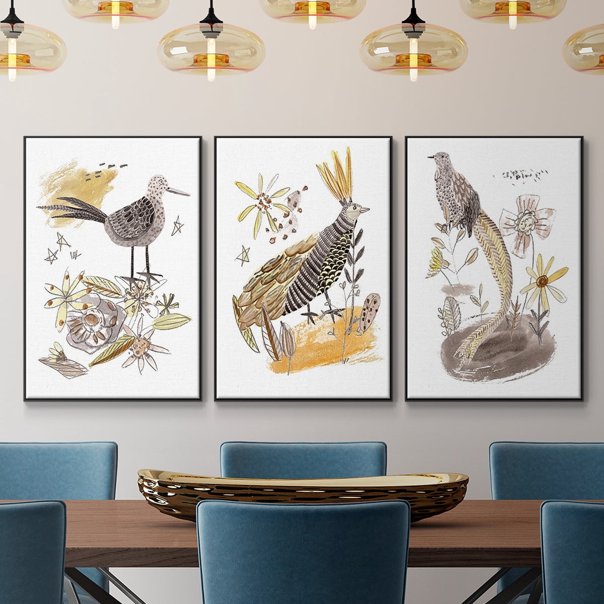 Glowing Garden at Dusk I - Framed Premium Gallery Wrapped Canvas L Frame 3 Piece Set - Ready to Hang