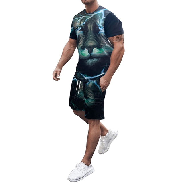 MAWCLOS Pyjama pour Hommes Deux Pièces Tenue d'Intérieur Ensemble de Pyjama à Manches Courtes Taille Élastique Rue 2 Pcs Survêtement #9 m