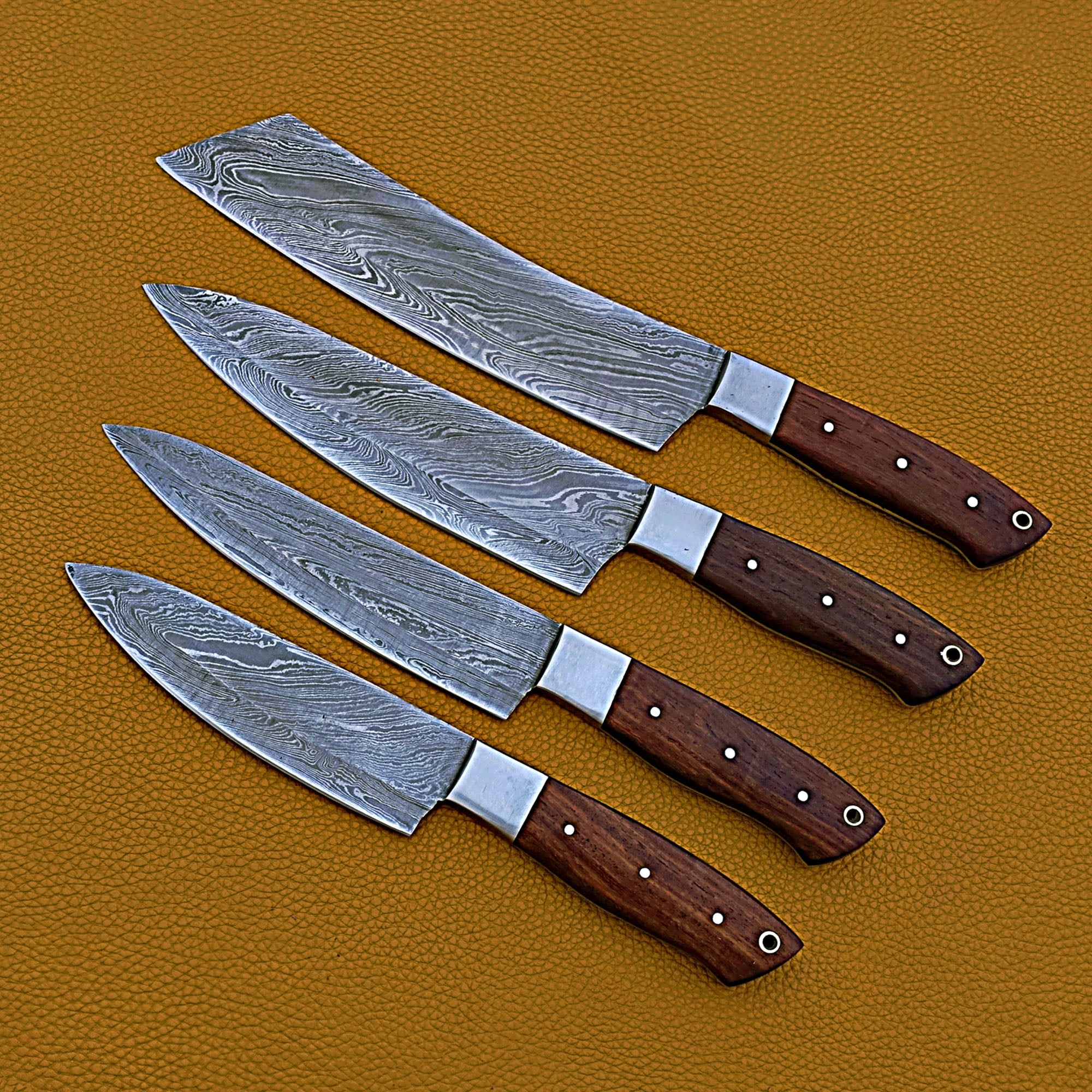 Smart & Sharp Custom Handmade Damascus Chef Knives Set/Kitchen Knives 4 Pieces Set 17407 (Rose Wood)