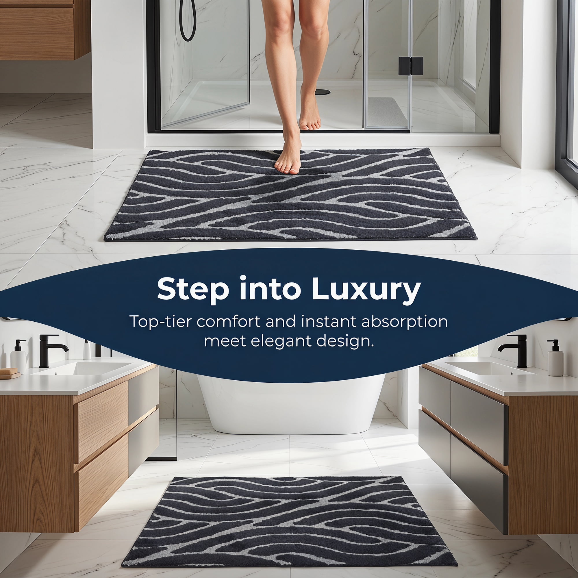 Unique Bargains Geometric Soft Microfiber 3D Textured Plush Bath Mat Gray 24" x 16"