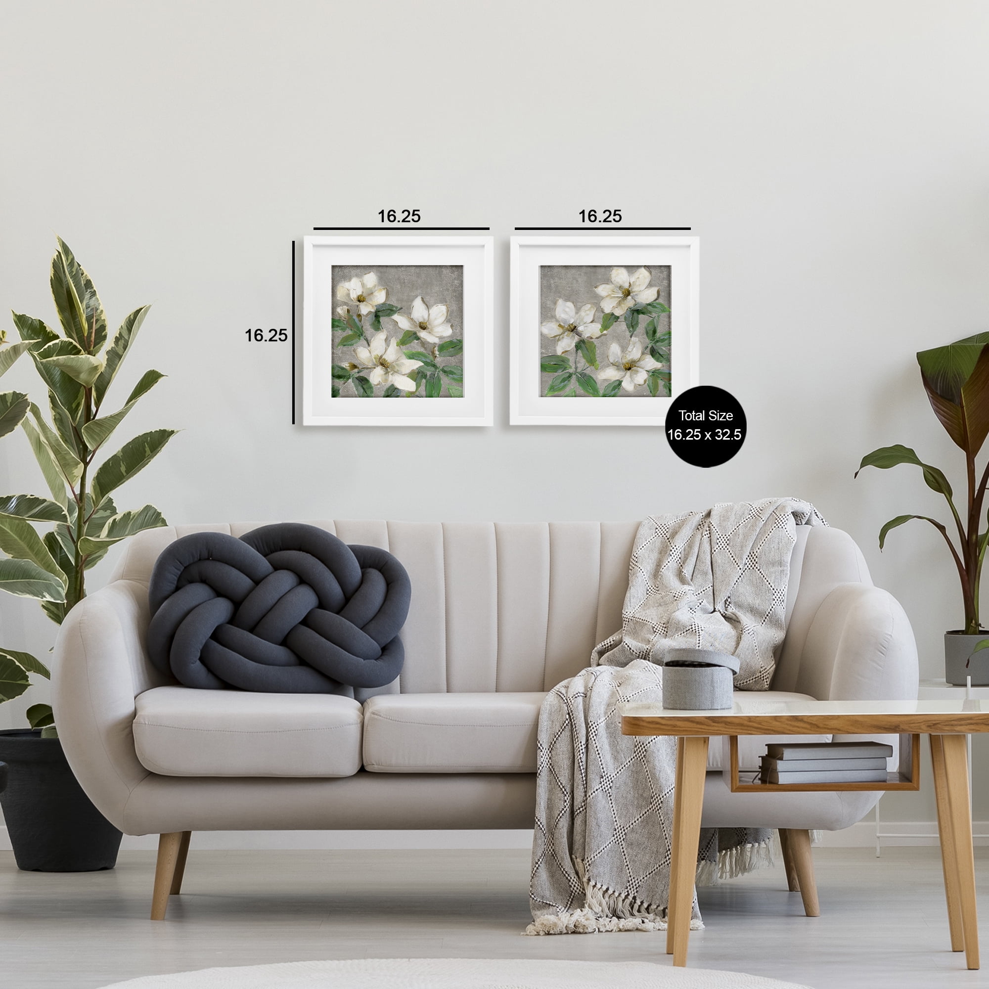 Stupell Industries Blooming Ivory Magnolias 2 Piece White Framed Print Under Glass Set, design by Sally Swatland