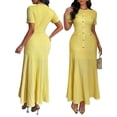 thumbnail image 3 of Women'S Crew Neck Dress Button Down Dresses Long Bodycon Knit Dress Yellow M, 3 of 7