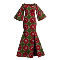 Bintarealwax African Women 3/4sleeve Dresses Ankara Print High Slip Elegant Plus Size Dashiki Outfits Party Wedding Maxi Dresses WYL129