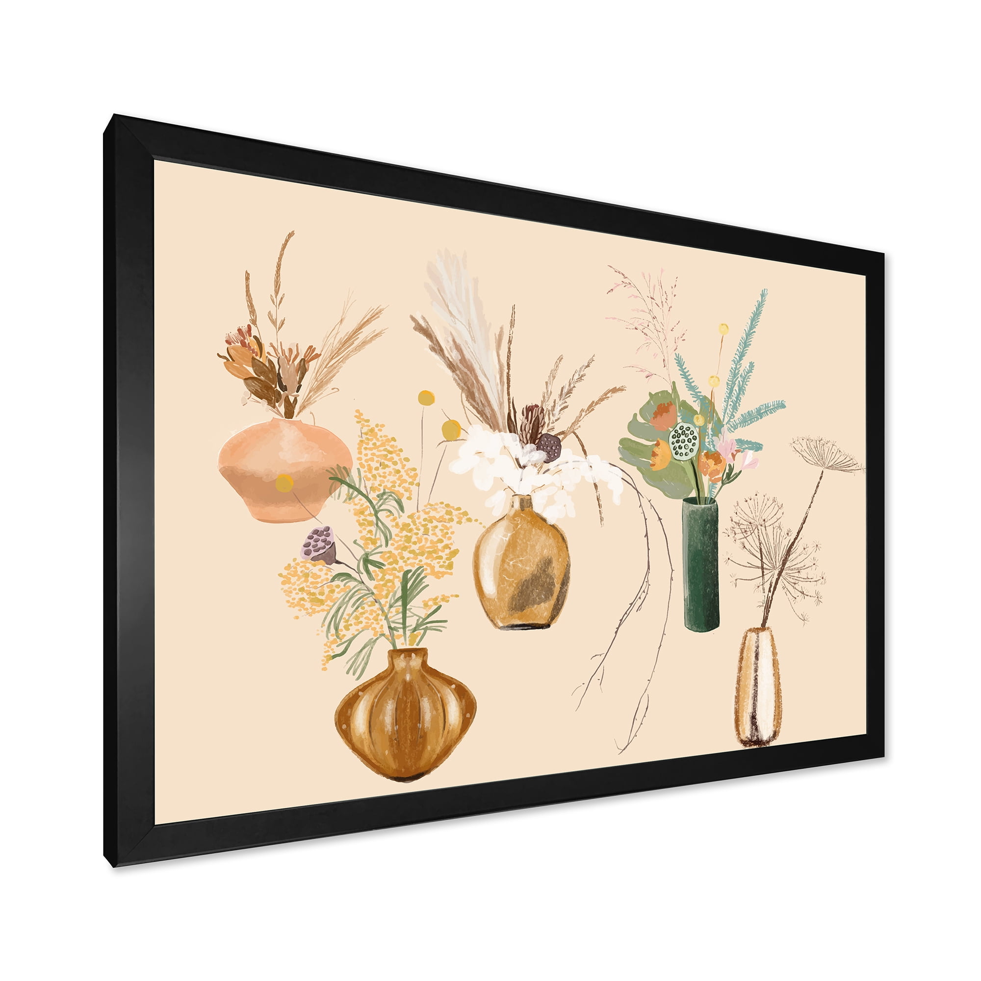 Designart 'Gold Vases With Bouquets Of Wildflowers III' Traditional Framed Art Print