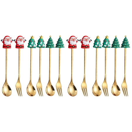 

HOMEMAXS 2 Sets of Stainless Steel Spoons Dessert Spoons Christmas Tableware Cake Serving Forks