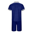thumbnail image 4 of YDLCAFD Male Casual Striped Print Two Piece Suit Zipper Short Sleeve Top Blouse Suit Drawstring Pocket Short Set, 4 of 5
